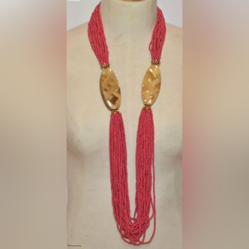 CHICO'S Goldtone Multi Strands Small Red Beads Necklace